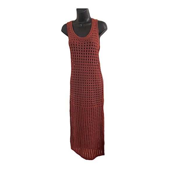 Terracotta Brown crochet look open weave sleeveless sweater‎ knit dress size M - Picture 5 of 16